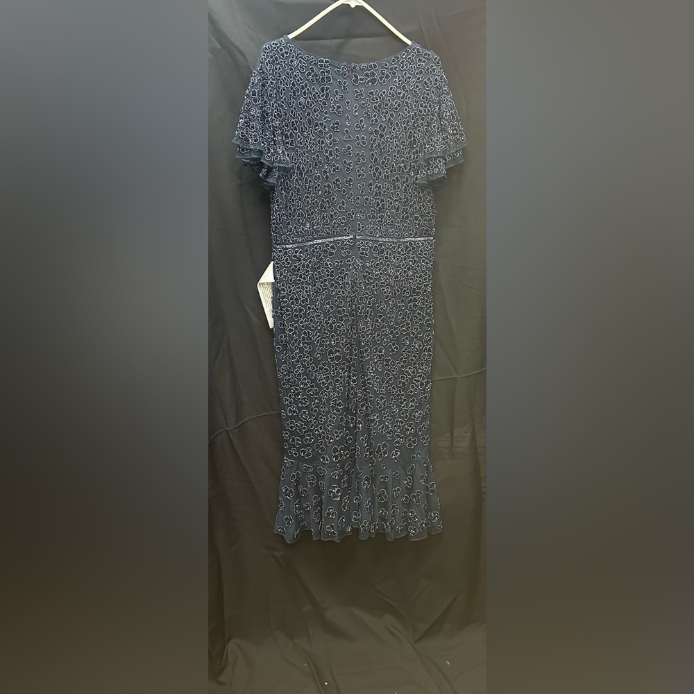 Mac Duggal 10771 NWT HAND BEADED FLOUNCE SLEEVE MIDI DRESS (Blue) - Picture 6 of 12